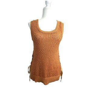Easel Anthropologie Side Lace Sleeveless Knit Sweater Top Light Brown Rust SMALL